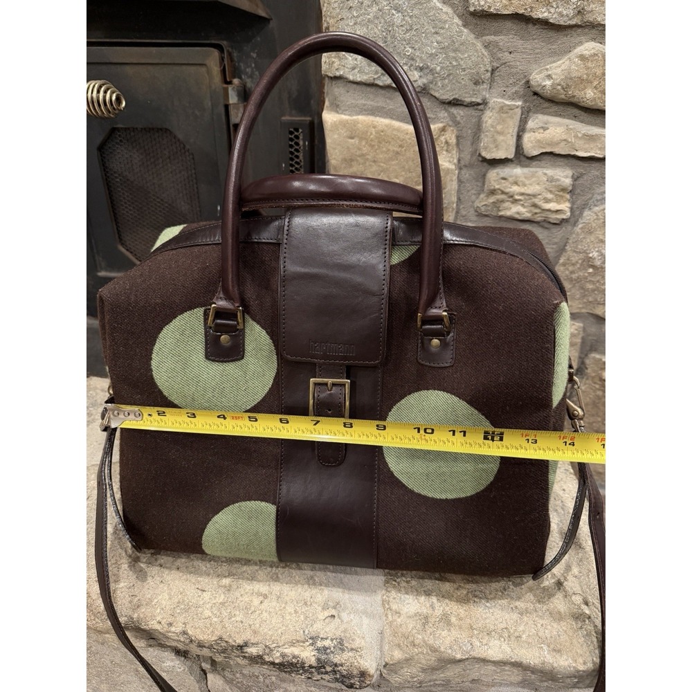 Hartmann Retro Carry On Vintage‎ Wool Leather Brown & Green Polka Dot Carry-On - Picture 7 of 12